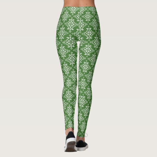 grün und weiß geometrische und florale Gemustert Leggings (Rückseite)