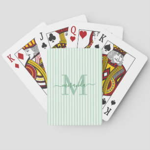 Grün und Weiß gestreiftes Monogramm Name Spielkarten