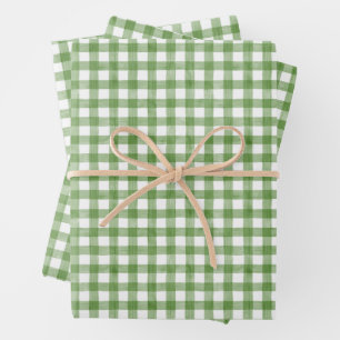 Grün und Weiß Gingham Geschenkpapier Set