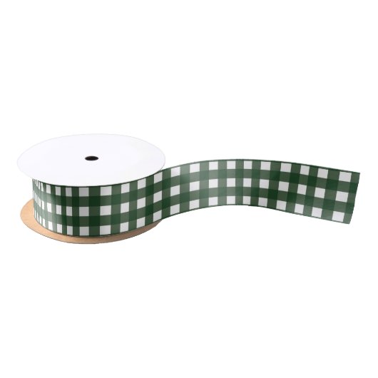 Grün und Weiß Gingham Medium Satinband (Spule)