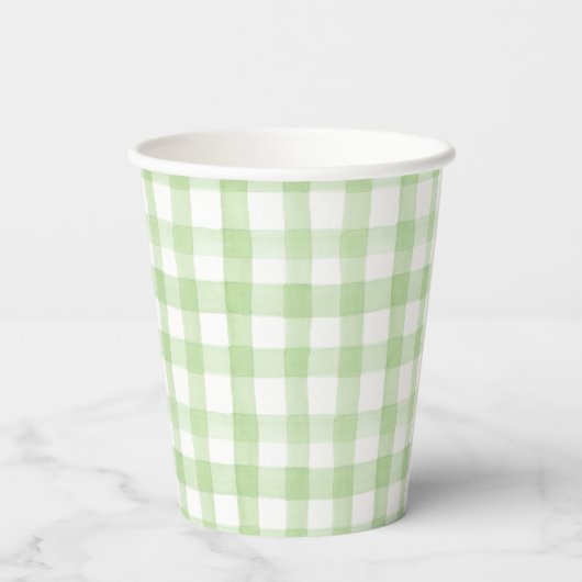 Grün und Weiß Gingham Pappbecher (Rückseite)