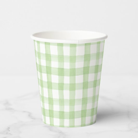 Grün und Weiß Gingham Pappbecher (Rechts)