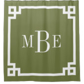 Grün und Weiß-griechischer Schlüssel | MIT MONOGRA Duschvorhang (Vorderseite)