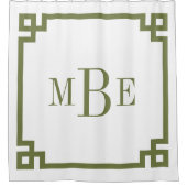 Grün und Weiß-griechischer Schlüssel | MIT MONOGRA Duschvorhang (Vorderseite)