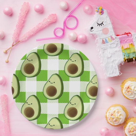Grün und Weiß Kariert Avocado Tartan Muster Pappteller (Party)