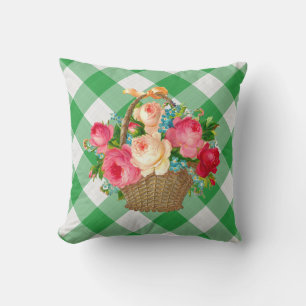 Grün und Weiß kariert floral vintage Landhausstil Kissen