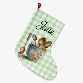 "Grün und Weiß kariert - Löffel in Tasse Großer Weihnachtsstrumpf