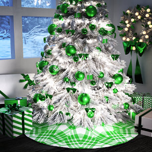 Grün und Weiß Kariert Polyester Weihnachtsbaumdecke