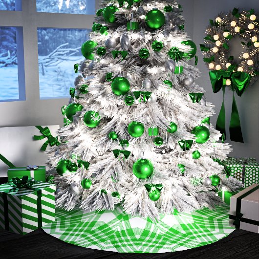 Grün und Weiß Kariert Polyester Weihnachtsbaumdecke