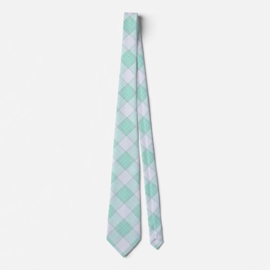 Grün und Weiß Karierte Neck Tie Krawatte (Vorderseite)