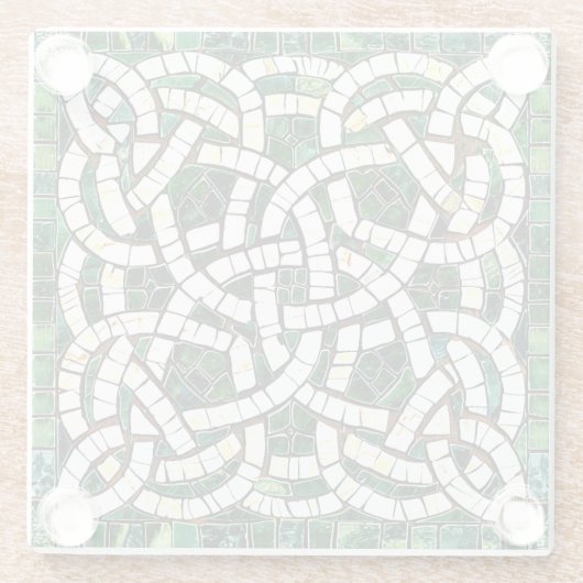 Grün und Weiß Knoststone Mosaik Glasuntersetzer (Rückseite)