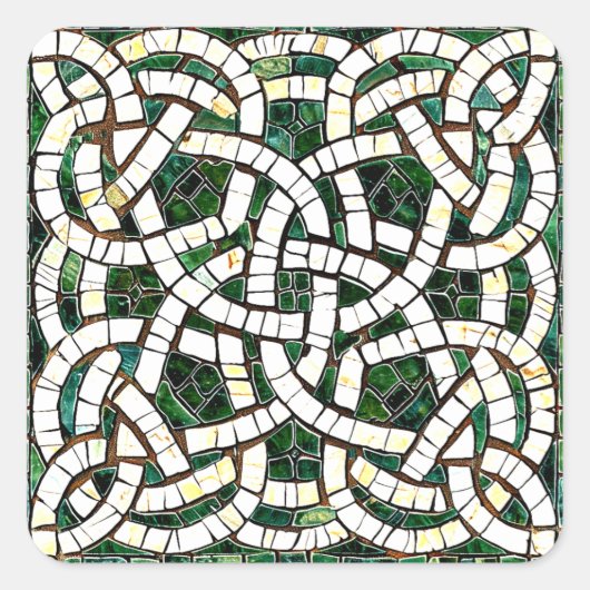 Grün und Weiß Knoststone Mosaik Quadratischer Aufkleber (Vorderseite)
