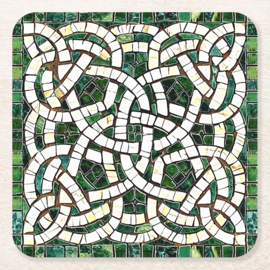 Grün und Weiß Knoststone Mosaik Rechteckiger Pappuntersetzer (Vorderseite)