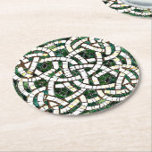 Grün und Weiß Knoststone Mosaik Runder Pappuntersetzer (Angewinkelt)