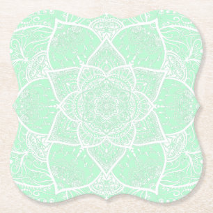 Grün und Weiß Mandala - Loergann in Jade Untersetzer