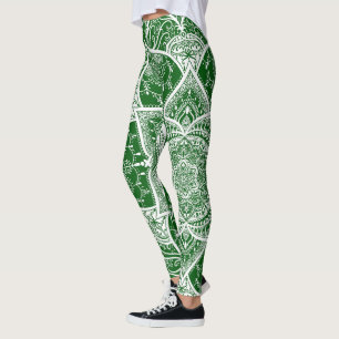 Grün und Weiß Mandala - Loergann in Moringa Leggings
