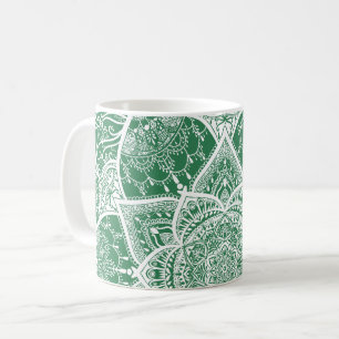 Grün und Weiß Mandala - Loergann in Rosemary Kaffeetasse