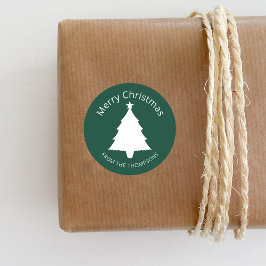 Grün und Weiß Minimalistischer Weihnachtsbaum und  Runder Aufkleber