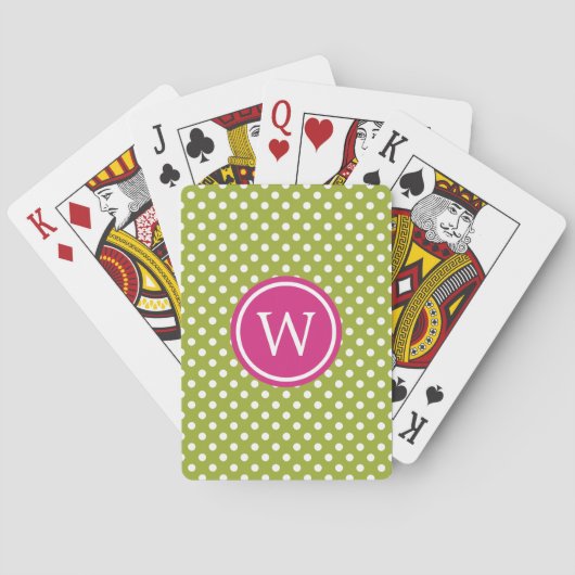 Grün und Weiß mit rosa Monogramm gepunktet Spielkarten (Rückseite)