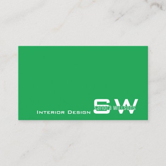 Grün und Weiß modern mit Monogram einfach Visitenkarte (Vorderseite)