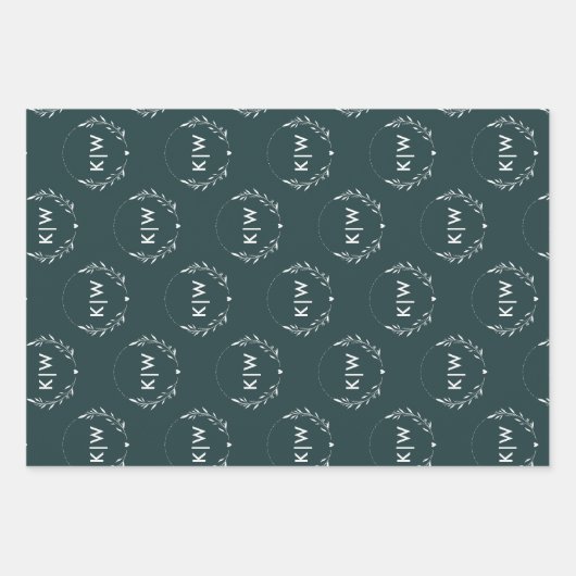 Grün und Weiß | Monogram für moderne Initials Geschenkpapier Set (Vorderseite 2)