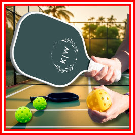 Grün und Weiß | Monogram für moderne Initials Pickleball Schläger
