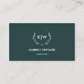 Grün und Weiß | Monogram für moderne Initials Visitenkarte (Rückseite)