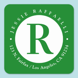 Grün und Weiß Monogramm-Rücksendeadresse Quadratischer Aufkleber