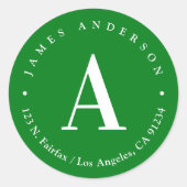 Grün und Weiß | Monogramm-Rücksendeadresse Runder Aufkleber (Vorderseite)