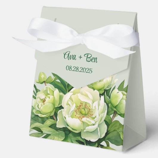 Grün und Weiß Peony Elegante Hochzeit Geschenkschachtel (Vorderseite)