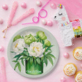 Grün und Weiß Peony Elegante Hochzeit Pappteller (Party)