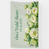 Grün und Weiß Peony Elegantes Brautparty Banner (Vertikal)