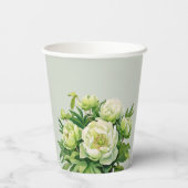 Grün und Weiß Peony Elegantes Brautparty Pappbecher (Rückseite)