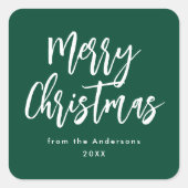 Grün und Weiß Pinselschrift Frohe Weihnachten Quadratischer Aufkleber (Vorderseite)