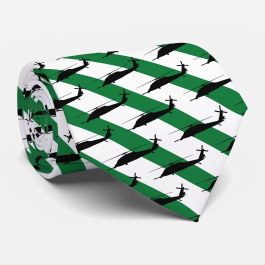 Grün und Weiß Streifen HH-60 Muster Weihnachten Krawatte (Gerollt)