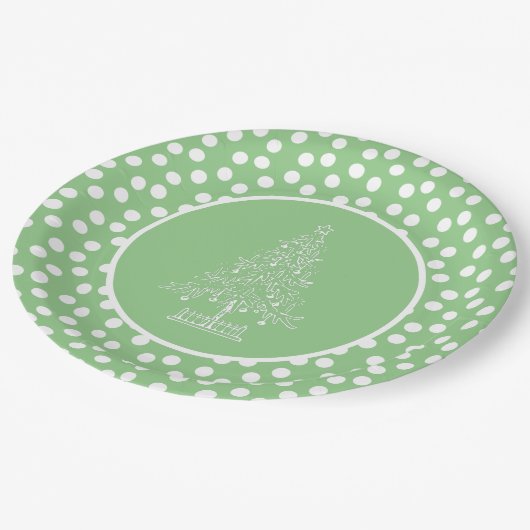 Grün und Weiß Weihnachtsbaum Pappteller (Schrägansicht)