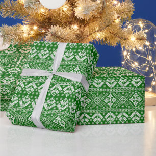 Grün und Weiß Weihnachtsmesse Isle Pattern Geschenkpapier