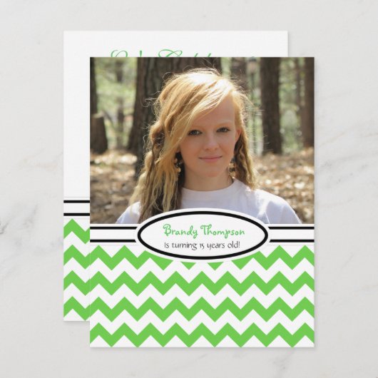 Grün und Weiß Zickzack: Bild:Party Einladung (Vorne/Hinten)