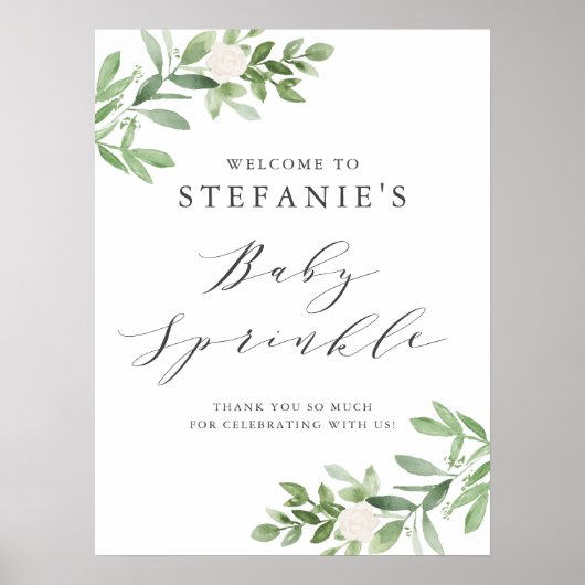 Grün und Weiße Blume Baby Sprinkle Empfang Poster (Vorne)