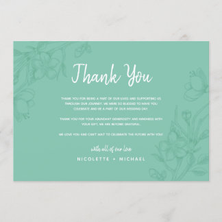 Grün- und Weiße Blumenhochzeit Dankeschön Karte