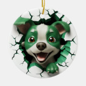 Grün und Weiße Hunde-Peeking Keramik Ornament (Vorne)