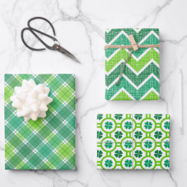 GRÜN- UND WEISSTÖNE IRISCHE MUSTER GESCHENKPAPIER SET