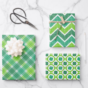 GRÜN- UND WEISSTÖNE IRISCHE MUSTER GESCHENKPAPIER SET
