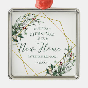 Grün Unser erstes Weihnachten in unserem neuen Zuh Ornament Aus Metall