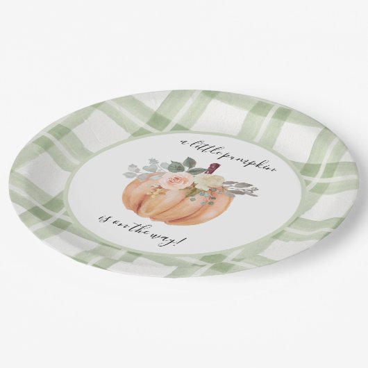 Grün unser kleiner Kürbis ist unterwegs Pappteller (Schrägansicht)