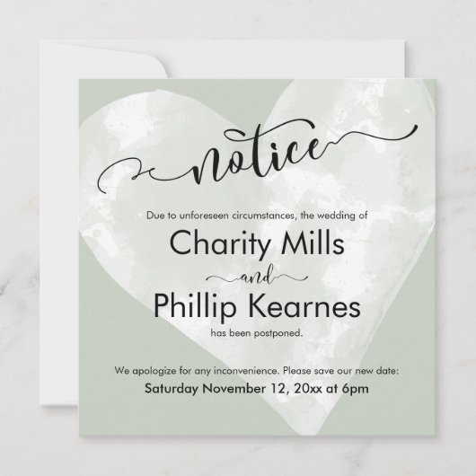 Grün verspätete Hochzeitskarte für Herz (Vorderseite)