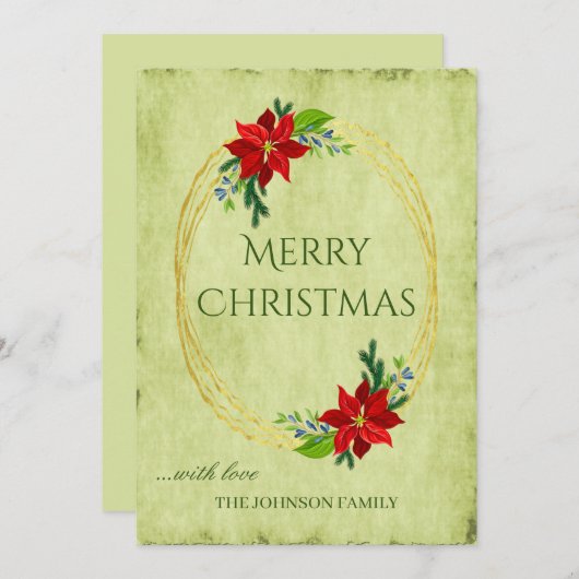 Grün Vintag frohe Weihnachten und Poinsettia (Vorne/Hinten)
