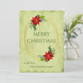 Grün Vintag frohe Weihnachten und Poinsettia (Stehend Vorderseite)