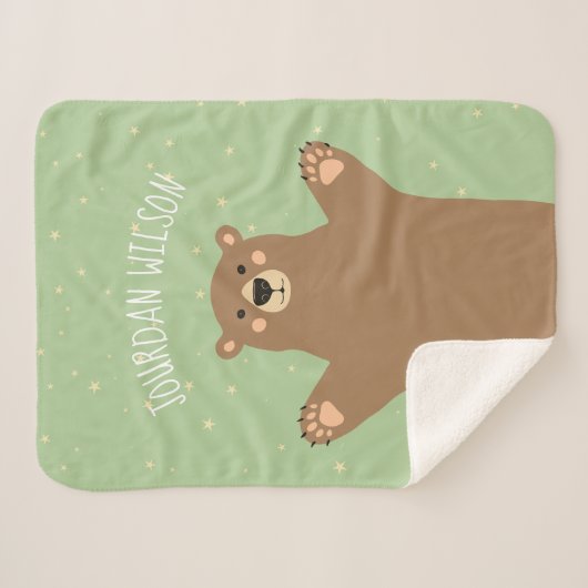 Grün-Waldbrauner Bär Fügen Sie Ihren Namen Baby hi Sherpadecke (Vorderseite (Horizontal))