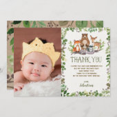 Grün-Waldtier-Waldgeburtstags-Party Dankeskarte (Vorne/Hinten)